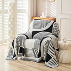 Boho Chenille Couch Cover with Tassels, Bohemian Sofa Cover for 1 Cushion Couch, Armchair, Chair, 1 Seater (71" x 91", Black)