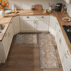 GENIMO Kitchen Mats for Floor, 2PCS Kitchen Rugs Non Slip Washable, Waterproof Anti Fatigue Mat, Comfort Standing Runner Rug for Sink, Office, Laundry, Home, 17.3"x59"+17.3"x30", RetroBrick