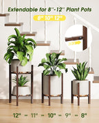 3 Pack Plant Stand Indoor Adjustable, Metal Modern Indoor Plant Stand, Heavy Duty Single Plant Stands Outdoor Corner, Stable Plant Holder Indoor Stand, Fits 8 to 12 Inches Pots, Walnut Wood-Grain