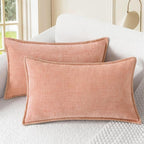 CaliTime Throw Pillow Covers Decorative 12 X 20 Inches Pack of 2 Cotton Thread Stitching Edges Solid Dyed Soft Chenille Cushion Cases for Couch Sofa Bed Living Room Farmhouse Dusty Pink