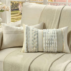 FUTEI White Grey Blue Accent Throw Pillow Covers Set of 2, 12x20 Inch Plush Tufted Striped Textured Decorative Pillow Cases for Farmhouse Boho Couch Decor