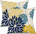 DFXSZ Blue Yellow Flower Pillow Covers 18x18 Inch Set of 2 Outdoor Throw Pillows Outdoor Waterproof Decor for Living Room Sofa Patio Funiture Garden Floral Polyester Pillow Covers 01P18