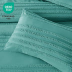 BEDELITE Boho Comforter Set Queen Size, Aqua Tufted Striped Bed Set 3 Pieces, Soft Vintage Farmhouse Comforter for All Seasons, Boho Home Decor,Fluffy Jacquard Bedding with 2 Pillow Shams
