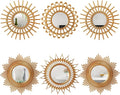 Namalu 6 Pcs Sunburst Mirror for Wall Decor, Small Circle Sun Decorative Mirror Hanging for Art Entryway Home Decor Bathroom Bedroom Living Room(Classic,Gold)
