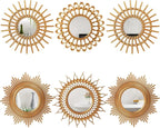 Namalu 6 Pcs Sunburst Mirror for Wall Decor, Small Circle Sun Decorative Mirror Hanging for Art Entryway Home Decor Bathroom Bedroom Living Room(Classic,Gold)