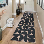 Lahome Modern Geometric Easy Jute Runner Rug 2.5x8 for Hallway, Washable Non Skid Carpet Runners 8ft, Neutral Boho Semi-Circle Outdoor Mats for Deck Entry