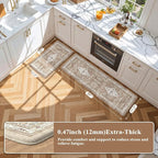 Collive Farmhouse Anti Fatigue Kitchen Mat, Cushioned Kitchen Rug Sets of 2 Waterproof Non Slip Kitchen Floor Mats Ergonomic Comfort Standing Mat for Laundry, Office, Sink, Desk, Cream/Brown