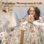 JXREQ Throw Blanket Initial Letter L Personalized Monogrammed Gifts for Women Teen Girls Frends, Boho Floral Throw Blankets for Bed Sofa Living Room Office, 50x60 Inch