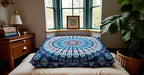 INDIAN CRAFT CASTLE 24" Blue Peacock Mandala Barmeri Large Floor Pillow Cover Cushion Meditation Seating Ottoman Throw Cover Hippie Decorative Zipped Bohemian Pouf Ottoman Pom Pom Cases 24" Square