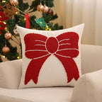 Tosleo Christmas Tufted Pillow Covers 18 x 18 inch Set of 2 Xmas Red Bow Throw Pillow Cover Party Decor Winter Holiday Embroidery Cushion Case for Sofa Couch Bed Living Room
