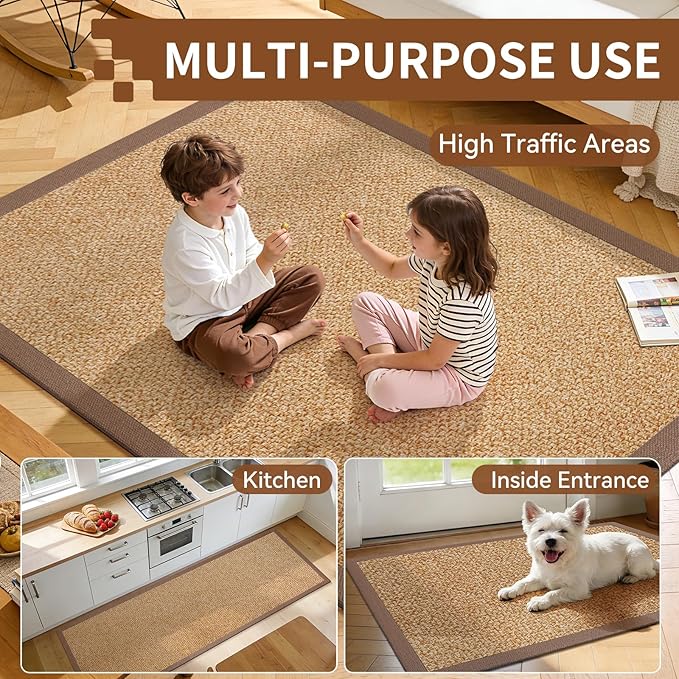 Washable Hallway Runner Rug 2x5 Jute Like Kitchen Runner Mat Rugs Non Slip, Woven Soft Entryway Farmhouse Runner Boho Floor Carpet for Indoor Laundry Hall Backdoor Bedroom Living Room, Brown