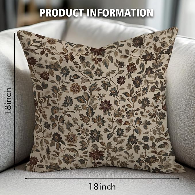 YOU FOUND ME William Morris Abstract Vintage Floral Velvet Design Throw Pillow Covers Home Decor, Retro Art Decor Pillowcase Cushion Cover for Bed Sofa Living Room, Square 18x18inch (Beige-Floral)