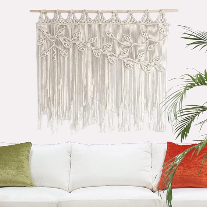 Youngeast Macrame Wall Hanging Woven Tapestry Bedroom Curtain Leaf Shape Living Room Curtains Wall Decor