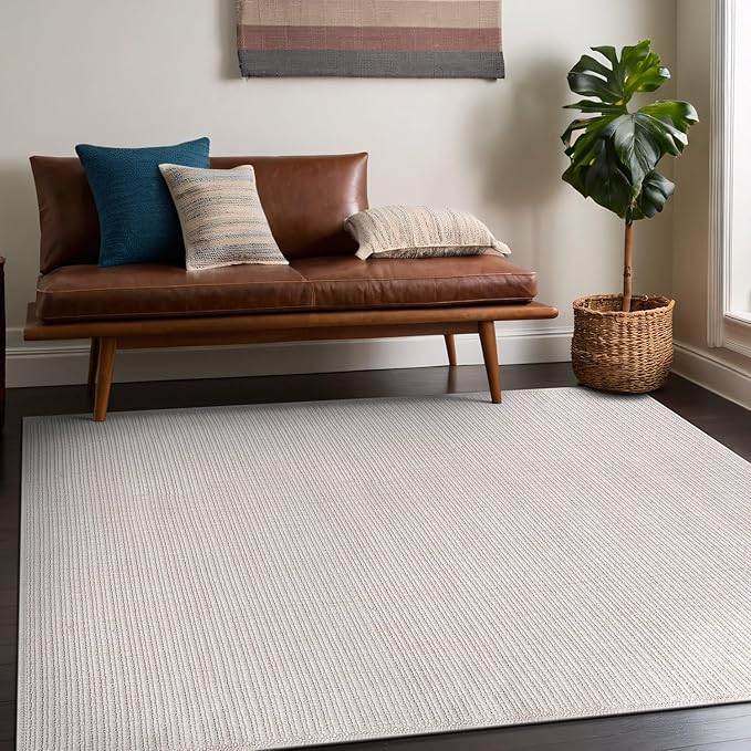 Beverly Rug Easy Jute Off White Rug 8x10 Solid Washable Durable Outdoor Indoor Area Rugs for Living Dining Room Patio Office Stain Resistant Non Shedding Casual Indoor Outside Carpet 8 x 10 Off-White