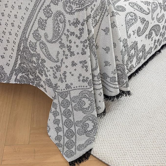ROOMLIFE Black Couch Covers for Sofa, Sofa Covers Washable Non Slip Furniture Protector Couch Sofa Covers for 3 Cushion Couch, Breathable Sofa Slipcovers Couch Cover Blanket with Tassels 71" X 134"