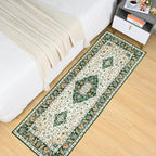 Amearea Vintage Design Runner Rugs for Living Room, 2x6 Machine Washable Floral Collection Traditional Bedroom Rug, Low Pile Cute Kids Room Print Carpet, No Slip Office Kitchen Home Decor, Green