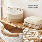 70L Large Cotton Rope Basket, Decorative Woven Blanket Storage for Living Room, Boho Toy Storage & Toy Box for Kids, Versatile Laundry Basket & Nursery Hamper for Blankets(Brown)