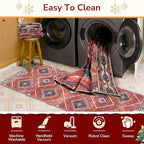 Area Rug 3x5 Rug Machine Washable Non-Slip Low Pile Print Pattern Western Rug for Living Room Bedroom Entryway Tribal Series -Red/Orange