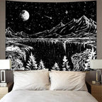 Zussun Black and White Tapestry Starry Night Mountain Tapestries for Bedroom Aesthetic Moon and Stars Tapastry's Wall Hanging Dark Nature Forest Wall Tapestry for Living Room Dorm (80'' × 60'')