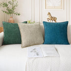 CaliTime Throw Pillow Covers Decorative 20 X 20 Inches Pack of 2 Cotton Thread Stitching Edges Solid Dyed Soft Chenille Cushion Cases for Couch Sofa Bed Living Room Farmhouse Ocean Blue