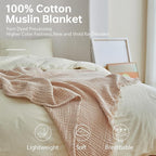 Simple&Opulence Cotton Muslin Throw Blanket 4 Layers for Bed, Couch, Woven Gauze Blanket with Tassels, Soft Lightweight Cozy Pre-Washed Breathable Farmhouse Decoration for All-Season(Light Khaki)