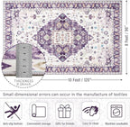 Amearea Vintage Design Area Rugs for Living Room, 8x10 Machine Washable Floral Collection Traditional Bedroom Rug, Low Pile Cute Kids Room Print Carpet, No Slip Office Kitchen Home Decor, Purple