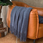 LOMAO Knitted Throw Blanket with Tassels Bubble Textured Lightweight Soft Throws for Couch Cover Home Decor (Navy, 50x60)