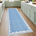 GarveeHome 2x6 Runner Rug for Hallway Washable Kitchen Rugs Non Slip Solid Blue Modern Minimalism Soft Low-Pile Scalloped Indoor Carpet for Entryway Laundry Room Floor Mats