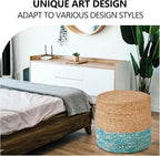 Wimarsbon 2Pcs Pouf Ottomans, Natural Seagrass Foot Stool, Hand Weaving Round Ottoman, Boho Decorative Seat, Jute Braided Pouffe Poof Accent Sitting Footrest for Living Room (18inch 68LK)
