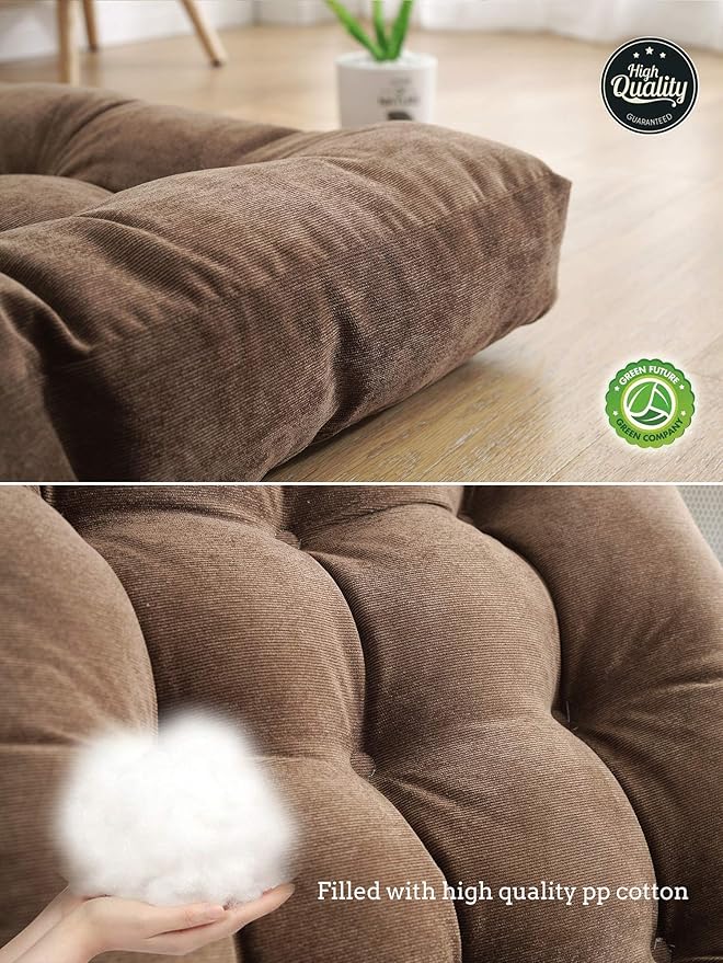 Sexysamba Round Floor Seat Pillows Cushions 22" x 22", Soft Thicken Yoga Meditation Cushion Pouf Tufted Corduroy Tatami Floor Pillow Reading Cushion Chair Pad Casual Seating for Adults & Kids, Coffee