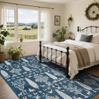 Washable Rugs 8x10 Area Rugs for Living Room,Bedroom,Dining Room- Large Ultra Soft Faux Wool Retro Carpet,Non Slip&Non-Shedding Low Pile Vintage Print Rug for Home Office Dorm Playroom-Blue