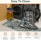 Area Rug 6x9 Rug Machine Washable Rug Non-Slip Low Pile Print Pattern Western Rug for Living Room Bedroom Entryway Tribal Series -Navy/Grey