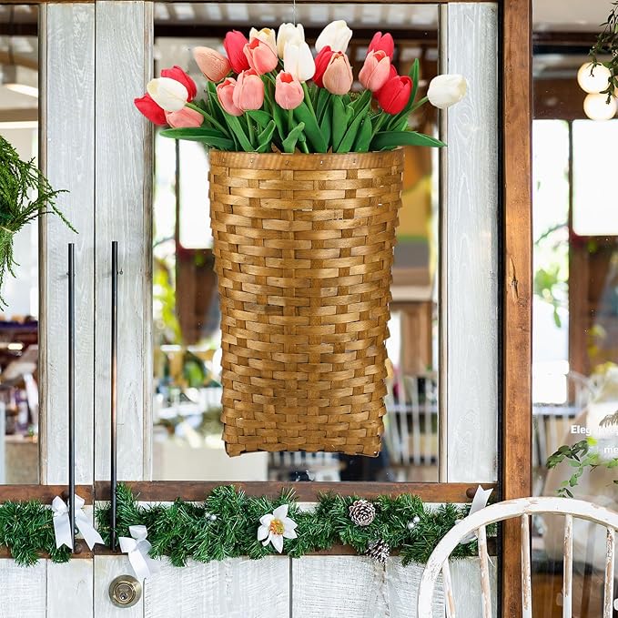 Domensi 15.5 x 10 x 7.5 Inch Front Door Basket Woven Wall Hanging Basket Hanging Storage Decor Farmhouse Decor Crafting DIY for Front Door(15.5 x 10 x 7.5 Inch,Classic Style)