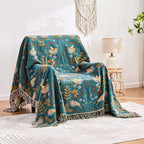 Boho Throw Blanket, 100% Cotton Ultra Soft Luxury Fall Throw Rustic Quilt, 50"x60" Floral Printed Farmhouse Decor Bed Summer Blankets, All Season Rustic Reversible Bohemian Throw for Bed