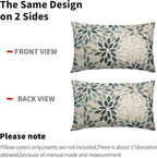Kawani Teal Dahlia Lumbar Pillow Covers 12X20 Inch Turquoise Geometric Flower Decorative Pillow Cases Set of 2 Beige Tan Gray Floral Throw Pillows for Cushion Sofa Couch Farmhouse Outdoor