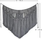 Youngeast Macrame Wall Hanging Large Macrame Curtains Leaf Shape Beads Wall Decor Boho Tassel Wall Art Woven Tapestry Headboard Backdrop Gray