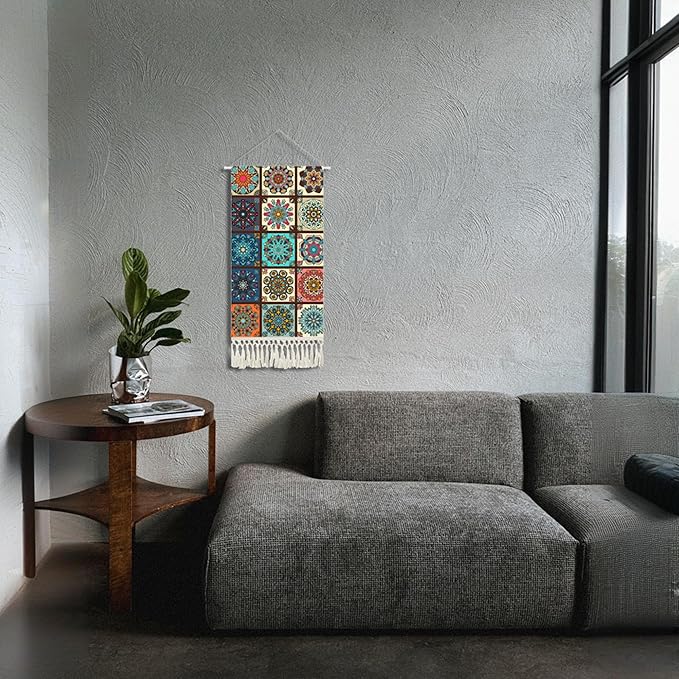 capasin Mandala Boho Macrame Wall Hanging Tapestry For Bedroom Tapestries Vertical Art Fabric Decor Door Living Room Bohemian (Style B, 17.5 * 43)