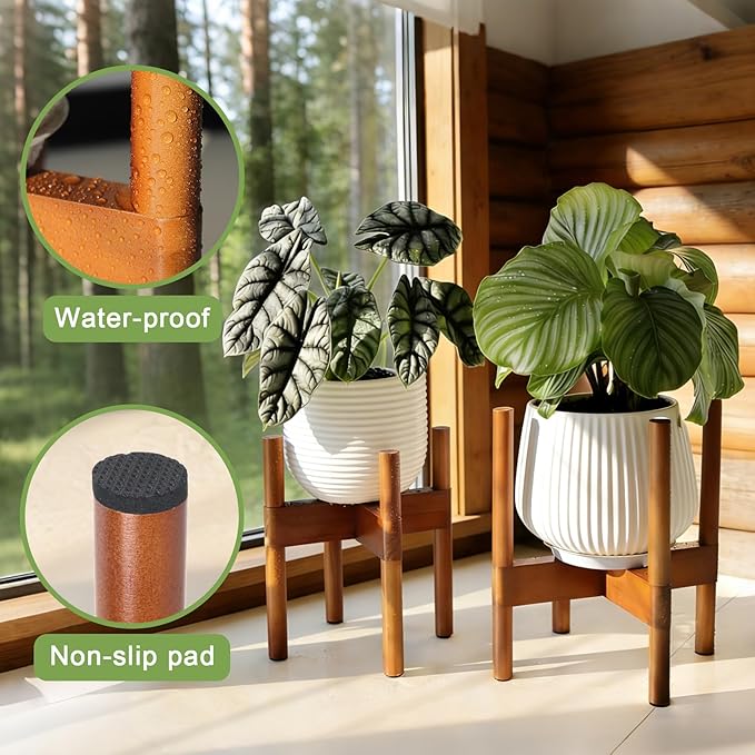 Plant Stand Indoor, Wood Plant Holder, Mid Century Modern Decor Tall Planter Stands, 2 Height Displays Corner Single Flower Stand for Balcony, Living Room,Garden Patio Fit 5-10 Inch Pots