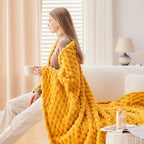 NEWCOSPLAY Super Soft Twin Blanket Mustard Yellow Premium Silky Flannel Fleece 3D Clouds Stylish Jacquard Lightweight Bed Blanket All Season Use 350GSM (Mustard Yellow, Twin(60"x80"))