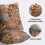 Brown Grey Gray Pillow Covers 24X24 Inch Set of 2, Modern Dahlia Floral Print Decorative Throw Pillow Covers Outdoor Farmhouse Cushion Case for Home Couch Sofa Bed Decoration