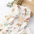 BabyWhale Muslin Swaddle Blanket with Hat and Headband Bow, Animals Print Swaddle Set for Baby Boys ＆ Girls, Newborn Silky Soft Receiving Blanket Wrap, 47x47 inches