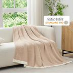 Snuggle Sac Beige Throw Blanket for Couch Bed Sofa 60x80 inches, Reversible Beige Blanket Microfiber Fluffy Fuzzy Cozy Knit Twin Blanket for Women Mothers Birthday Gifts