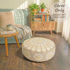 Mandala Life ART Bohemian Pouf Ottoman Cover 24x8- Luxury, Artisan Room Décor Pouffe for Meditation, Yoga, and Boho Chic Seating Area Stool Floor Pillow Case – Accent Your Living Room, Bedroom