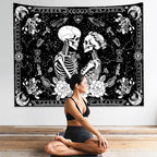 KJHL Black and White Gothic Witchy Skull Tapestry 44ʺ x 60ʺ Floral Constellation Skeleton Aesthetic Tapestries Wall Hanging for Bedroom Dorm