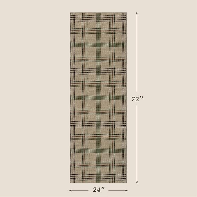 Kitchen Runners Non Skid Washable 6ft - Farmhouse 2x6 Jute Runner Rug for Hallway, Washable Outdoor Carpet for Entryway Indoor, Non Slip Woven Green Plaid Decor
