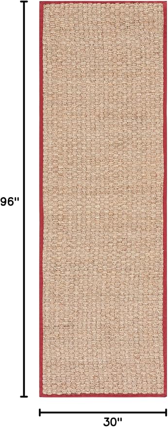 SAFAVIEH Natural Fiber Collection Runner Rug - 2'6" x 8', Natural & Red, Seagrass, Basketweave Pattern with Border (NF114D)