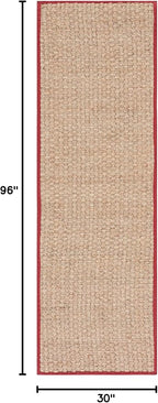 SAFAVIEH Natural Fiber Collection Runner Rug - 2'6" x 8', Natural & Red, Seagrass, Basketweave Pattern with Border (NF114D)