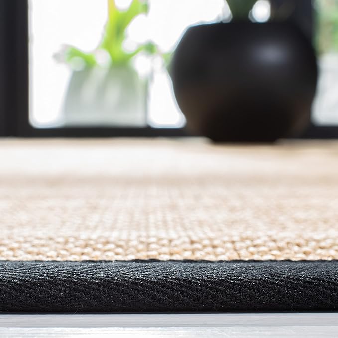 SAFAVIEH Area Rug 4x6 - Natural Fiber Collection - Maize & Black, Sisal, Woven Design with Border (NF141A)
