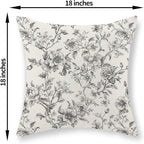 Black and Cream Pillow Covers 18x18 Set of 2 Vintage Floral Chinoiserie Throw Pillows Rustic Toile Flower Decorative Pillow Cases Outdoor Chinoiserie Decor Linen Cushion Case for Couch Sofa