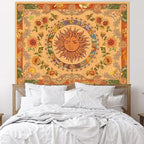 Accnicc Yellow Sun and Moon Tapestry Vintage Indie Boho Tapestry Wall Hanging with Sunflowers Butterfly Moth Constellation Aesthetic Wall Tapestries for Bedroom Dorm Living Room (Orange, 80'' × 60'')